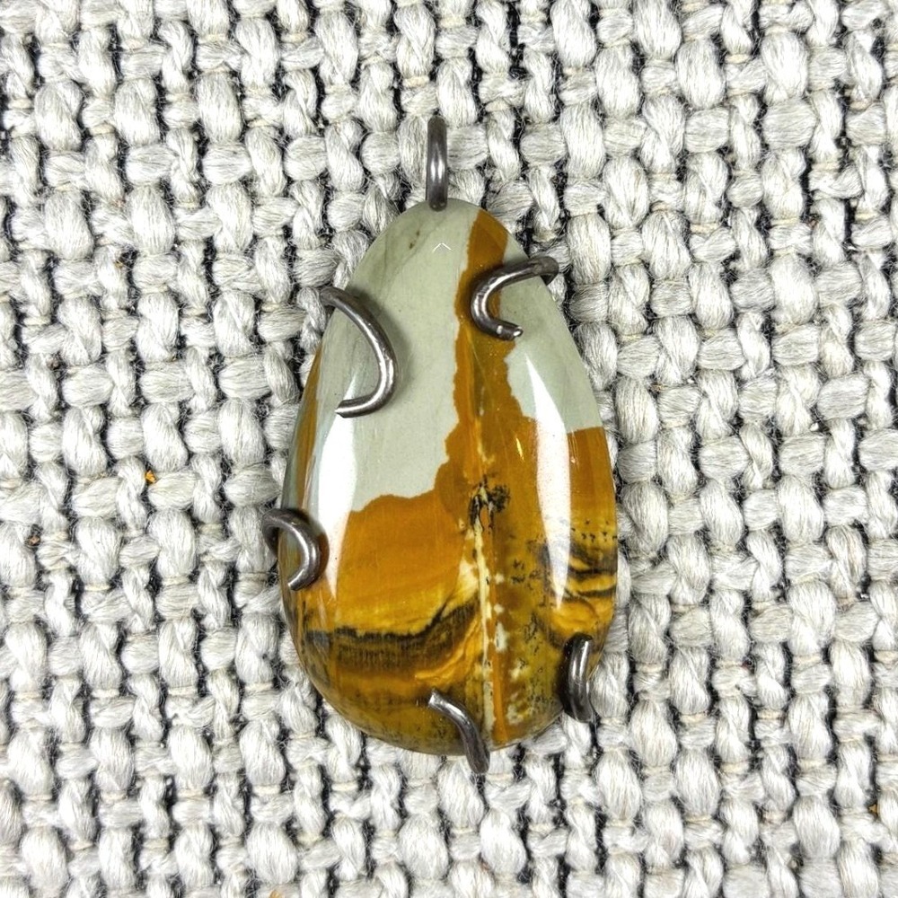 Vintage Owyhee LED Picture Jasper Teardrop Pendant Wrapped Silver Earthy Boho